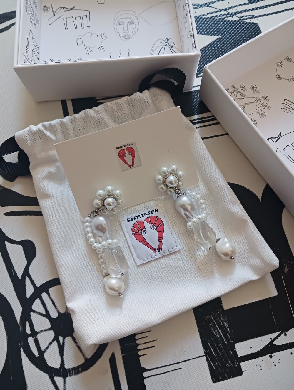 Shrimps Alloy/bead Pearl Cluster Earrings - Cream / Silver With Dust Bag And Box - Picture 4 of 10
